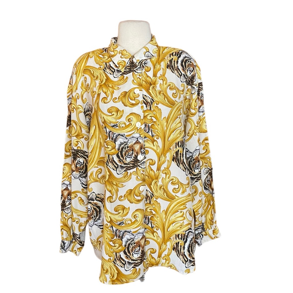 1980s impressions of California Oversized Tiger Print‎ Button Down Blouse
